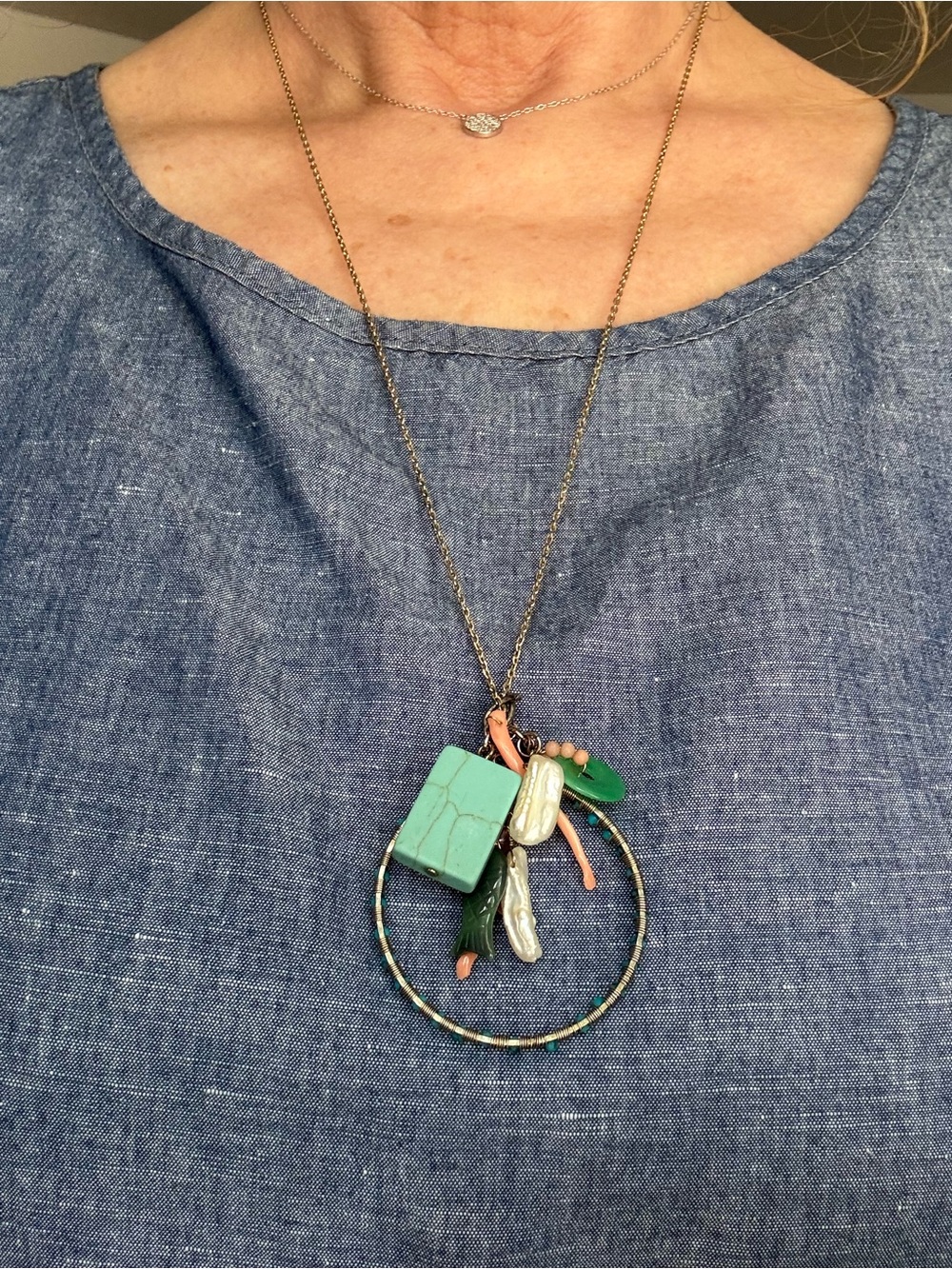 Vintage Agatha Boho Turquoise Pendant Charm Necklace -